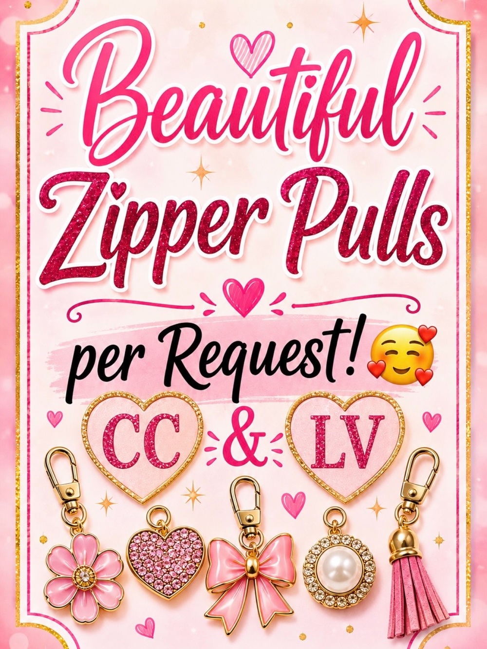 Beautiful Pink Zipper Pulls Charm Set by